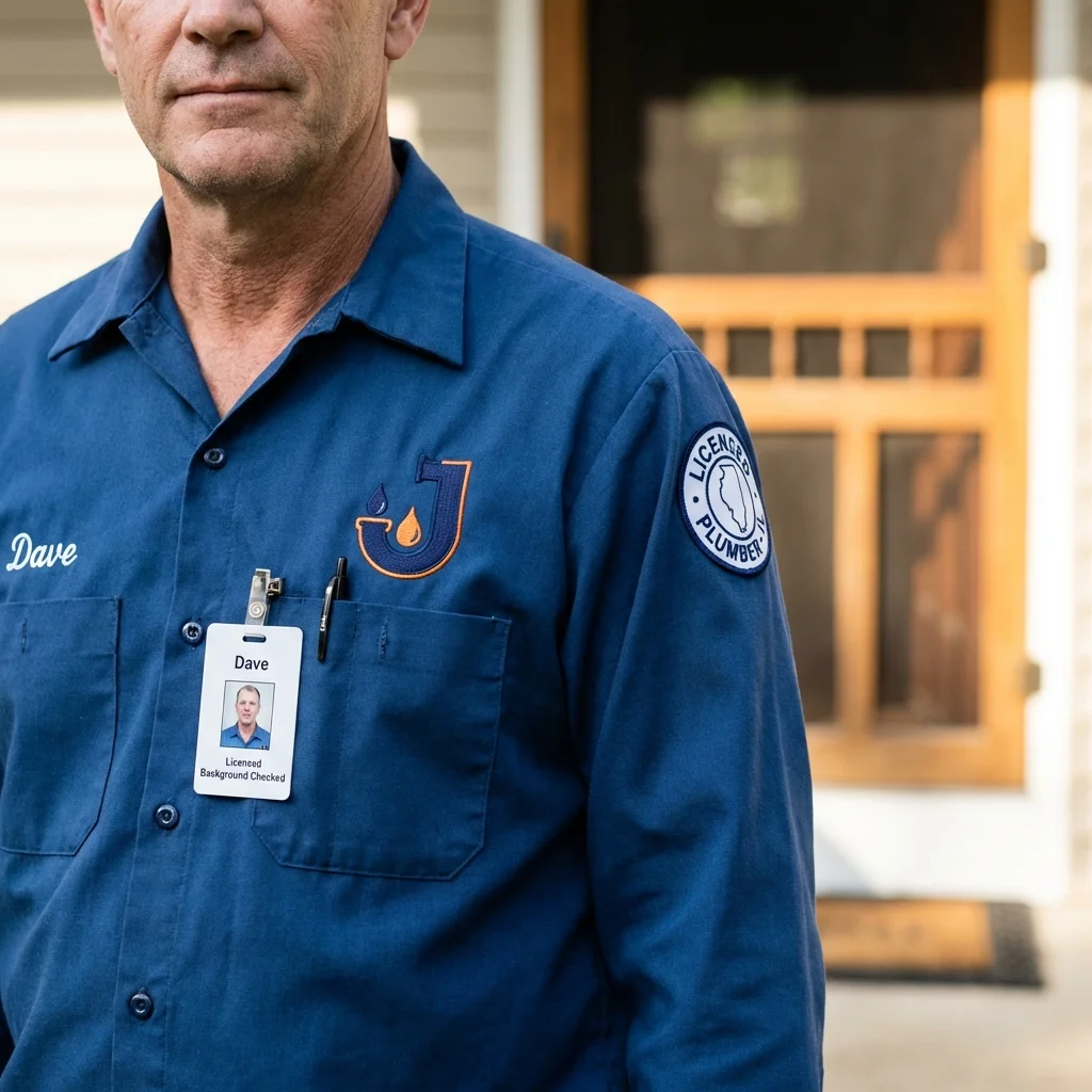 Licensed plumber showing ID badge in Warren, ME