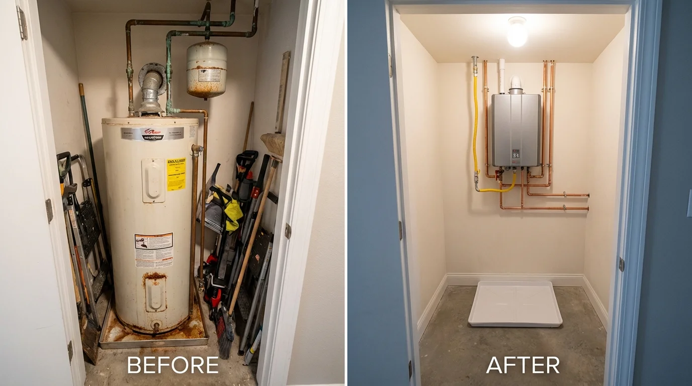 Tank water heater versus wall-mounted tankless unit comparison for Warren, ME homeowners